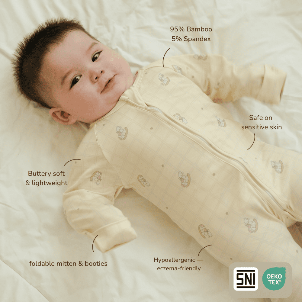 Petit Beary Bamboo Long-Sleeve Zipper Sleepsuit 0-18M | Cradle & Gallop