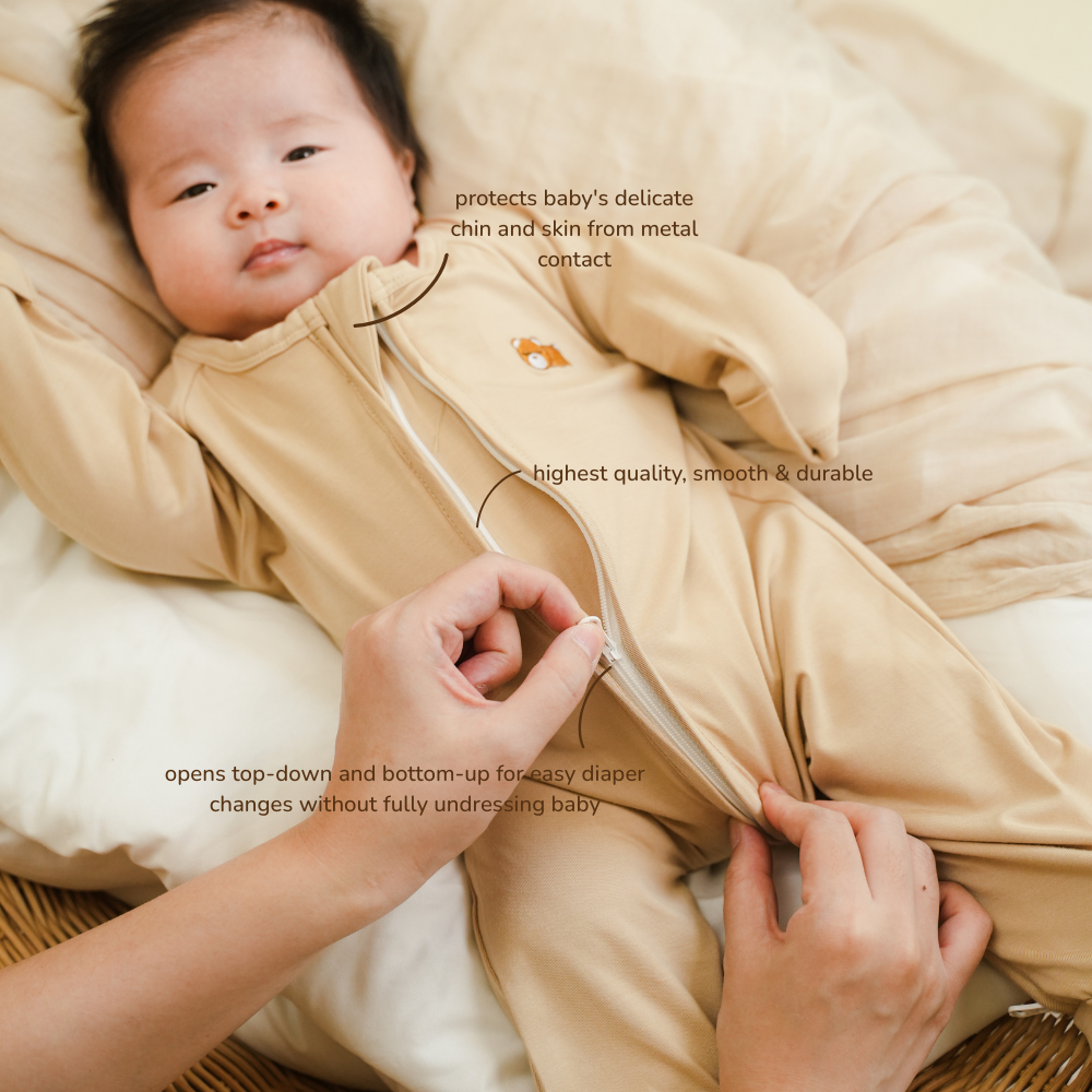 Petit Beary Bamboo Long-Sleeve Zipper Sleepsuit 0-18M | Cradle & Gallop