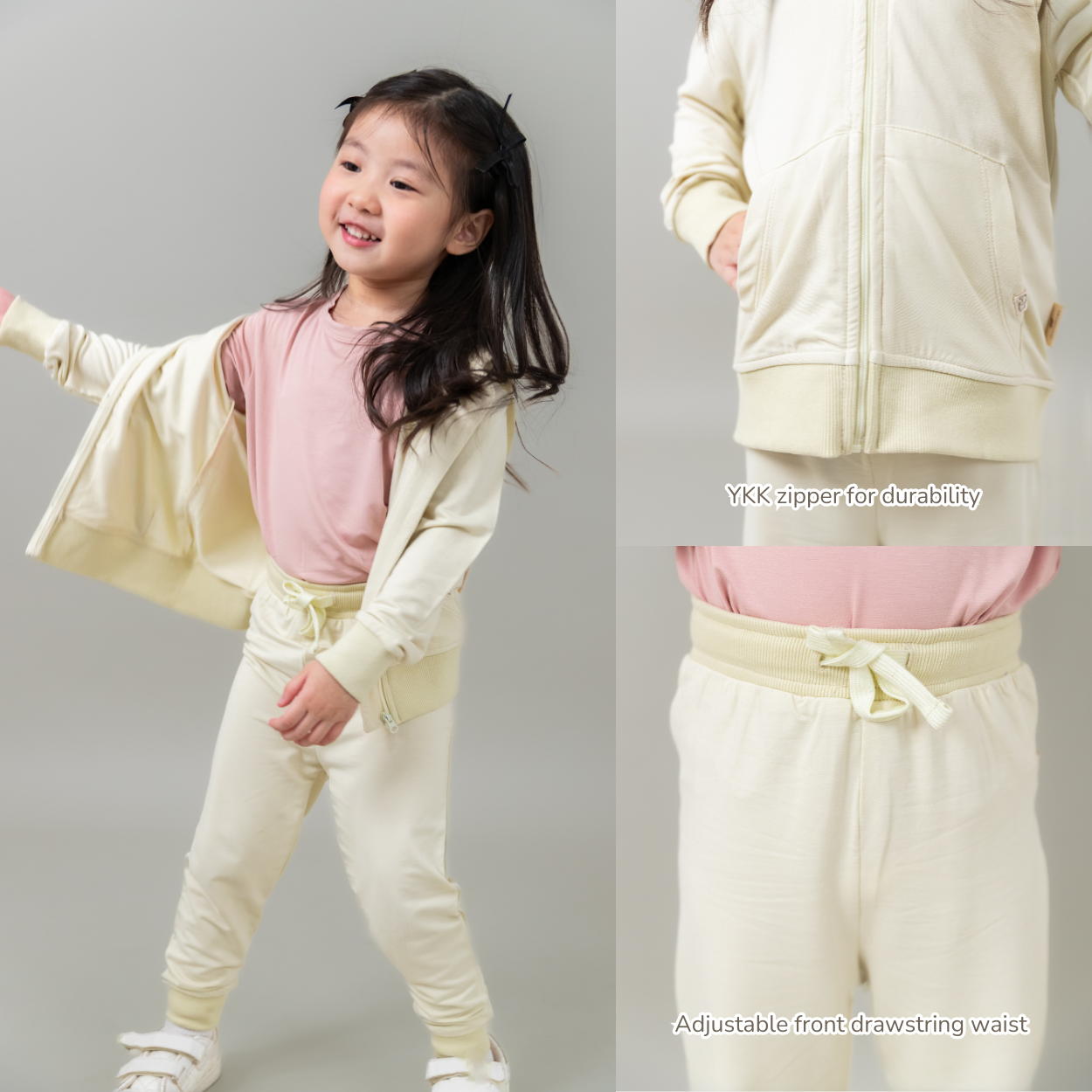 Petit Beary Bamboo Hoodie & Jogger Set - Zip-Up, Breathable | 6M-8Y