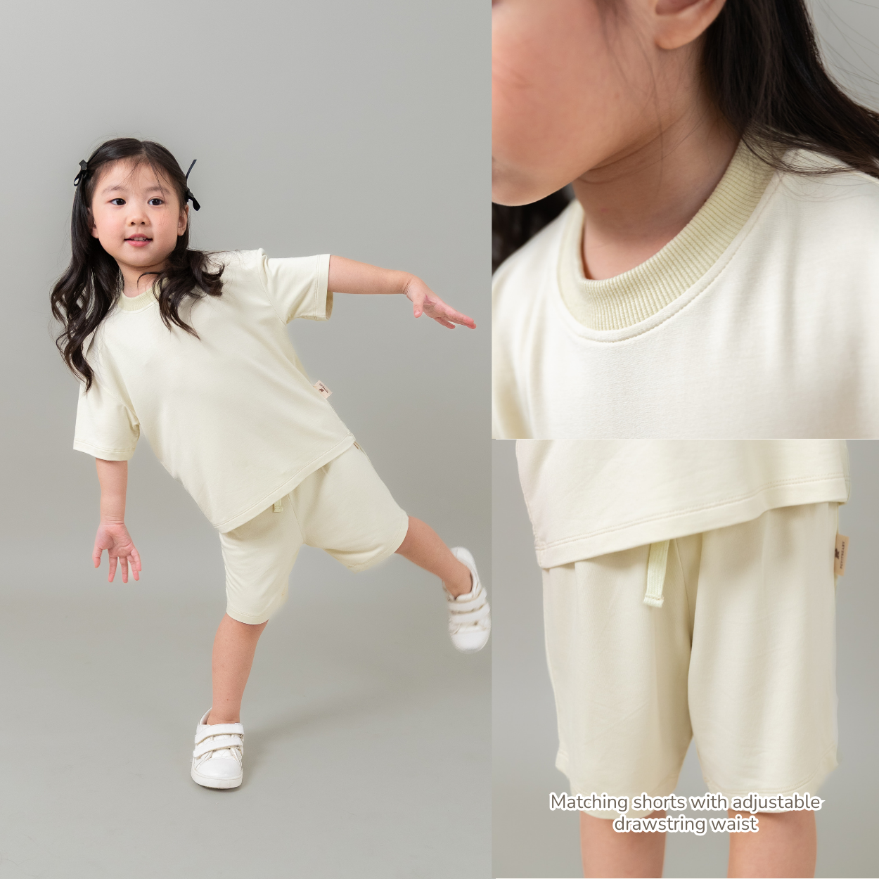 Petit Beary Bamboo Drop Shoulder Tee & Shorts Set - Unisex, Everyday Cool | 6M-8Y